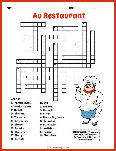 French Menu Challenge: Try this Fun Word Crossword